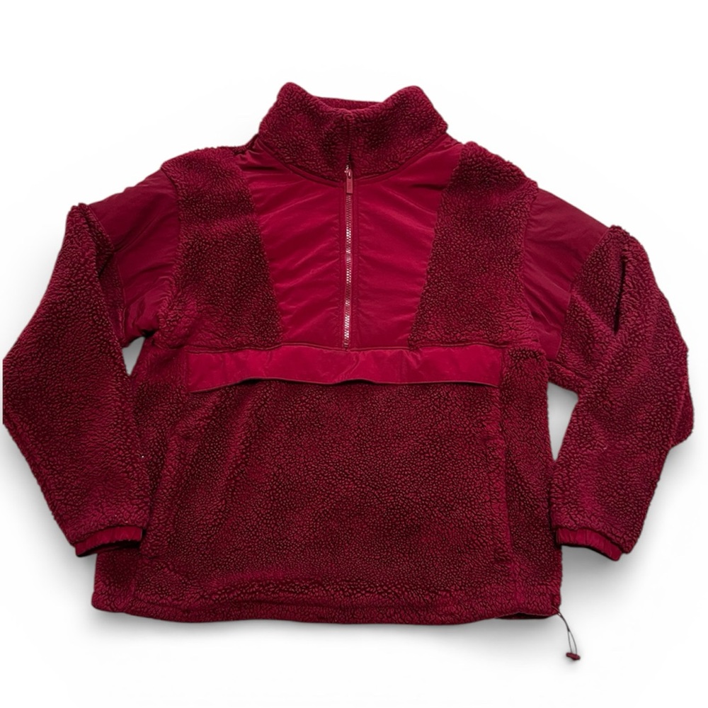 PINK Victorias Secret Burgundy Sherpa Quarter Zip Pullover Sweatshirt Size L